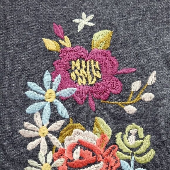 Umgee Womens Small Tunic T Shirt Dress Embroidered Floral Blue Pink Pockets - Picture 10 of 13